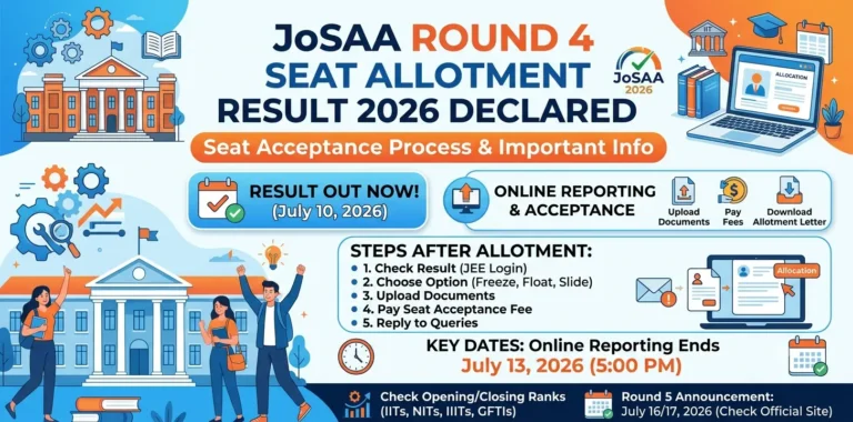 JoSAA Round 4 Seat Allotment Result 2026 Declared: Seat Acceptance Process 3 JoSAA Round 4 Seat Allotment Result 2026