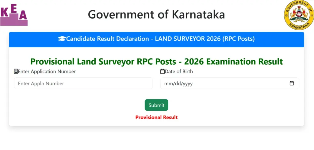 KEA Land Surveyor Result 2026 Out: Check RPC Provisional Marks, Revised Answer Key & Direct Link 1 KEA Land Surveyor Result 2026 Out: Check RPC Provisional Marks, Revised Answer Key & Direct Link