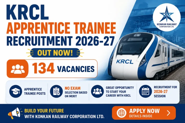 KRCL Apprentice Trainee Recruitment 2026-27 Out, 134 Vacancies, No Exam 15 KRCL Apprentice Trainee Recruitment 2026-27 Out, 134 Vacancies, No Exam