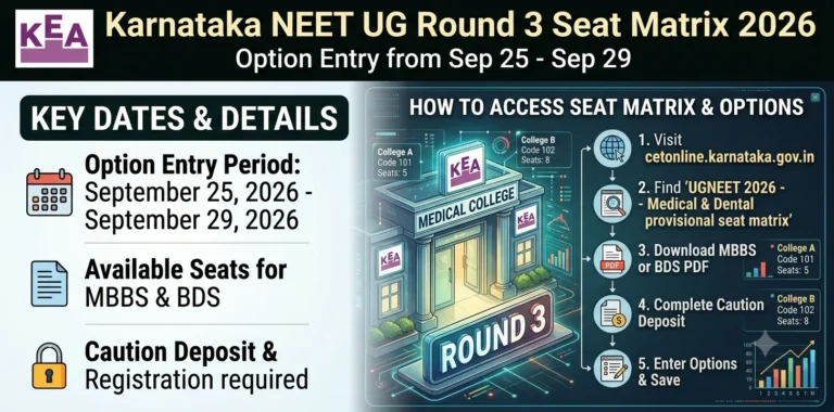 Karnataka NEET UG Round 3 Seat Matrix 2026: Option Entry from Sep 25 11 Karnataka NEET UG Round 3 Seat Matrix 2026 Option Entry from Sep 25