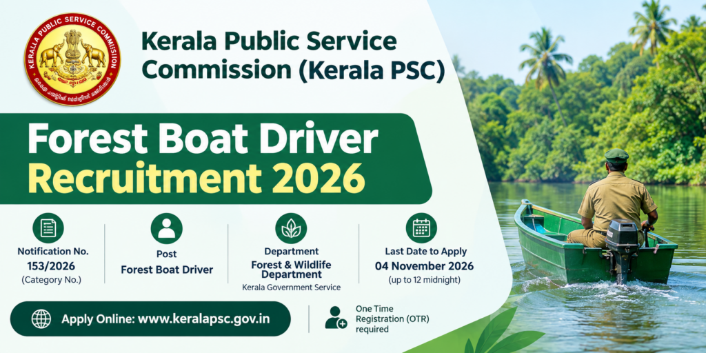 Kerala PSC Forest Boat Driver Recruitment 2026 Notification Out, Check Eligibility Details 1 Kerala PSC Forest Boat Driver Recruitment 2026 Notification Out, Check Eligibility Details