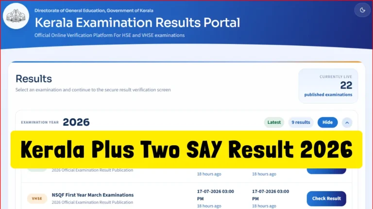 Kerala Plus Two SAY Result 2026 OUT @results.hse.kerala.gov.in; Direct Score Card Link Active 22 Kerala Plus Two SAY Result 2026