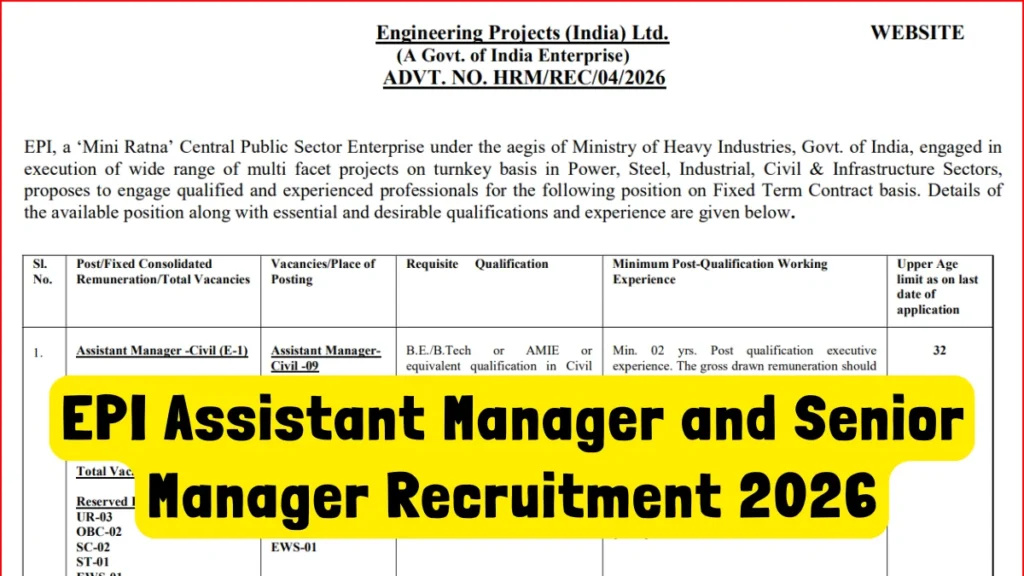EPI Assistant Manager and Senior Manager Recruitment 2026 Notification Out, Apply for Various Vacancies 1 EPI Assistant Manager and Senior Manager Recruitment 2026