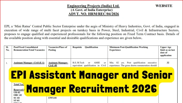 EPI Assistant Manager and Senior Manager Recruitment 2026 Notification Out, Apply for Various Vacancies 17 EPI Assistant Manager and Senior Manager Recruitment 2026