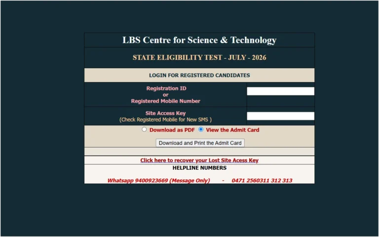 Kerala SET Hall Ticket 2026 Out @lbscentre.kerala.gov.in, LBS Centre Hall Ticket Download Link Active 6 Kerala SET Hall Ticket 2026