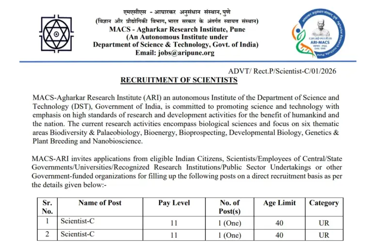 MACS ARI Scientist Recruitment 2026 Notification Out, Apply Online 15 MACS ARI Scientist Recruitment 2026 Notification Out, Apply Online