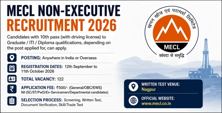 MECL Non-Executive Recruitment 2026 for Technician, Assistant, Steno and More Vacancies, Apply Link Active 6 MECL Non-Executive Recruitment 2026 Notification Out for 122 Posts – Apply Online