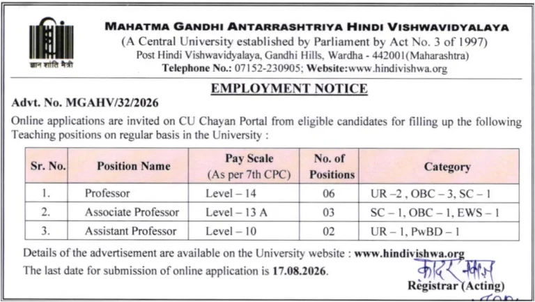 MGAHV Recruitment 2026 Notification Out for Various Teaching Vacancies, Online Form, Eligibility 27 MGAHV Recruitment 2026 Notification Out for Various Teaching Vacancies, Online Form, Eligibility