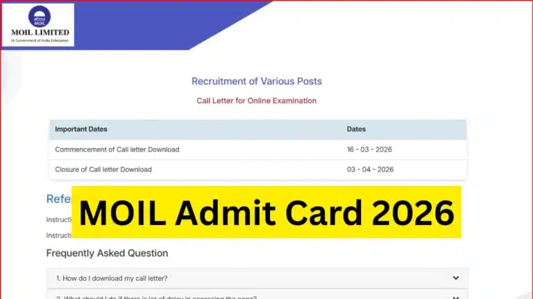 MOIL Admit Card 2026 OUT, Graduate Trainee, Management Trainee Hall Ticket Download Link Active 36 MOIL Admit Card 2026