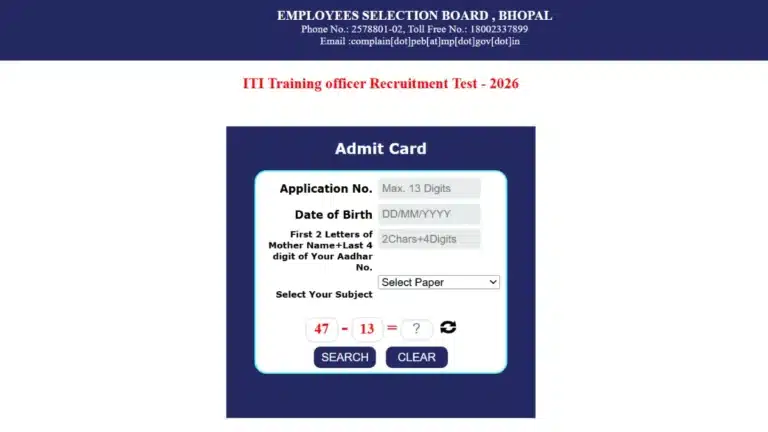 MP ITI Training Officer Admit Card 2026 Out, Exam Date, Download Hall Ticket Link Active 19 MP ITI Training Officer Admit Card 2026