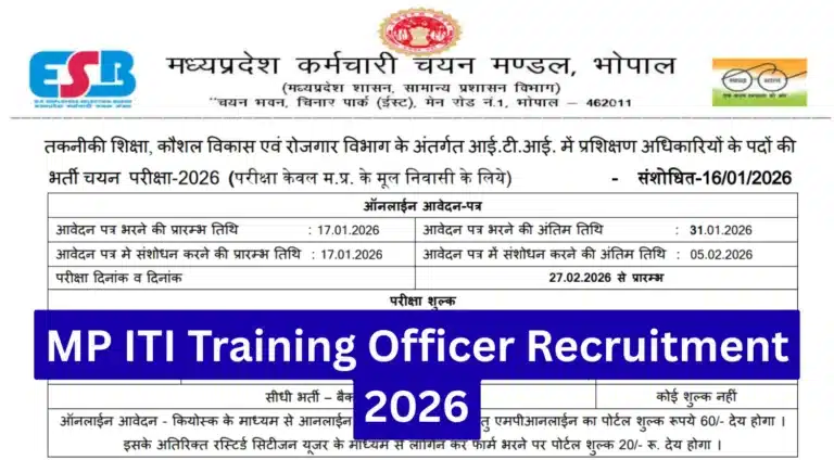 MP ITI Training Officer Recruitment 2026, 1120 TO Vacancies OUT @ esb.mponline.gov.in 28 MP ITI Training Officer Recruitment 2026