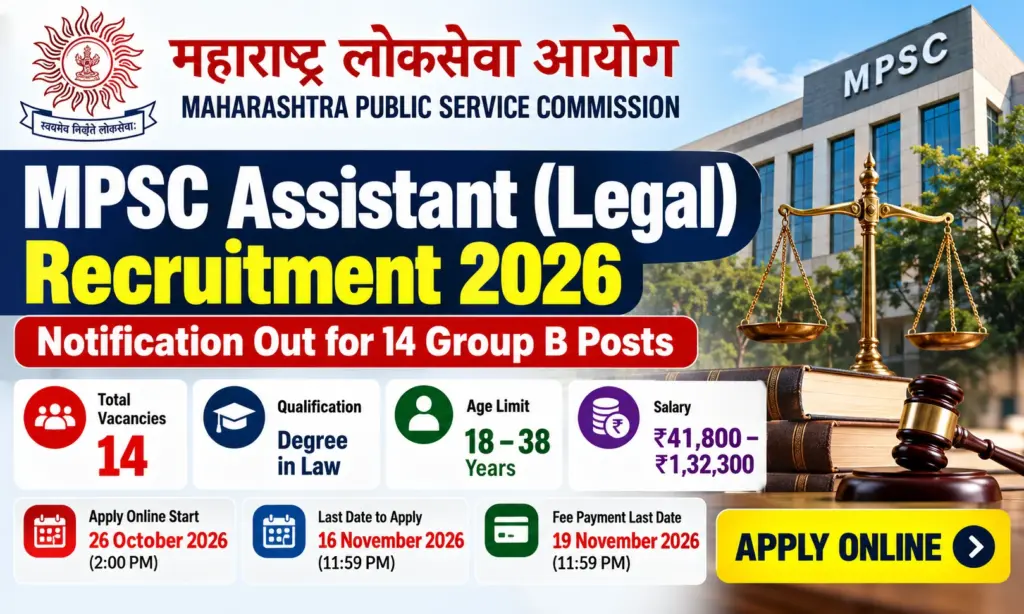 MPSC Assistant (Legal) Recruitment 2026 Notification Out for Group B Posts, Apply Online 1 MPSC Assistant (Legal) Recruitment 2026 Notification Out for Group B Posts, Apply Online