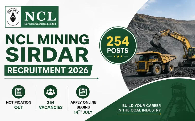 NCL Mining Sirdar Recruitment 2026 Notification Out for 254 Posts, Apply Online Begins 14th July 17 NCL Mining Sirdar Recruitment 2026