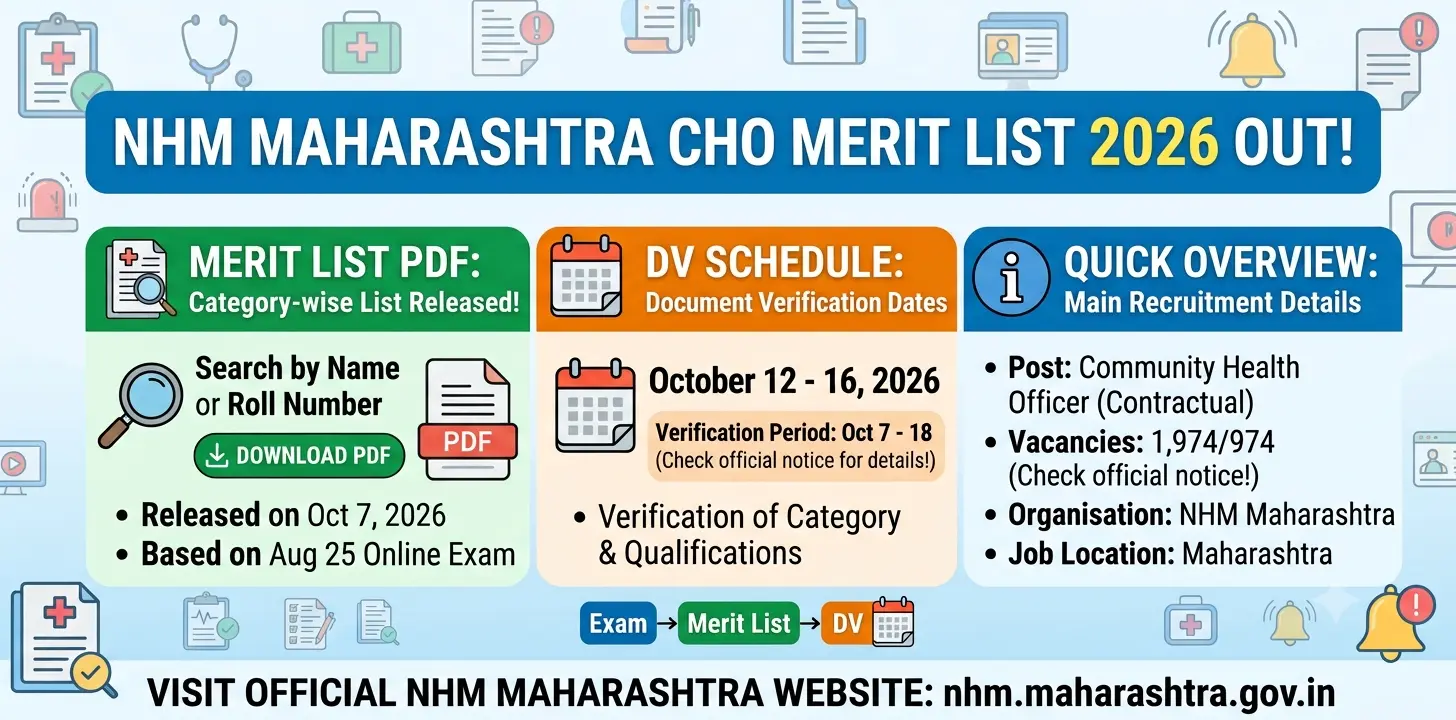 NHM Maharashtra CHO Merit List 2026 Out: DV Schedule & Merit List PDF 1 NHM Maharashtra CHO Merit List 2026 Out DV Schedule & Merit List PDF