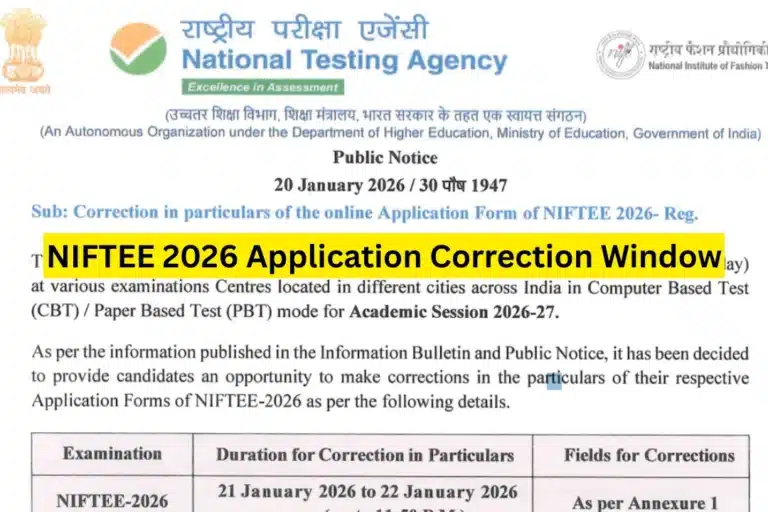 NIFTEE 2026 Application Correction Window