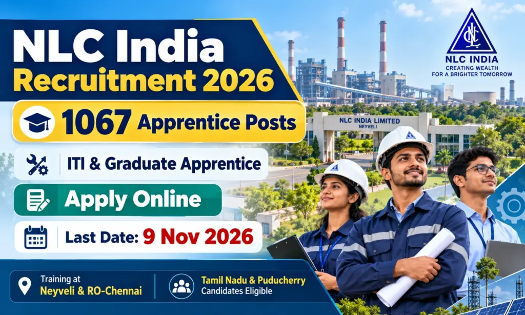 NLC India Apprentices Recruitment 2026 Notification Out for 1067 ITI & Graduate Apprentice Posts, Apply Online 1 NLC India Recruitment 2026 Notification Out for 1067 ITI & Graduate Apprentice Posts, Apply Online