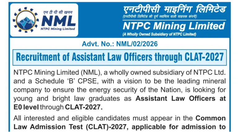NML Assistant Law Officer Recruitment 2026 Through CLAT 2027, Notification Out (Advt NML/02/2026) 34 NML Assistant Law Officer Recruitment 2026 Through CLAT 2027, Notification Out (Advt NML022026)