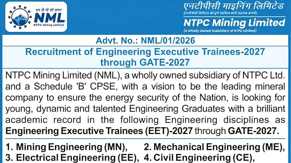 NML EET Recruitment 2027 Notification Out, Apply for Executive Engineer Trainee Through GATE 2027 1 NML EET Recruitment 2027 Notification Out, Apply for Executive Engineer Trainee Through GATE 2027