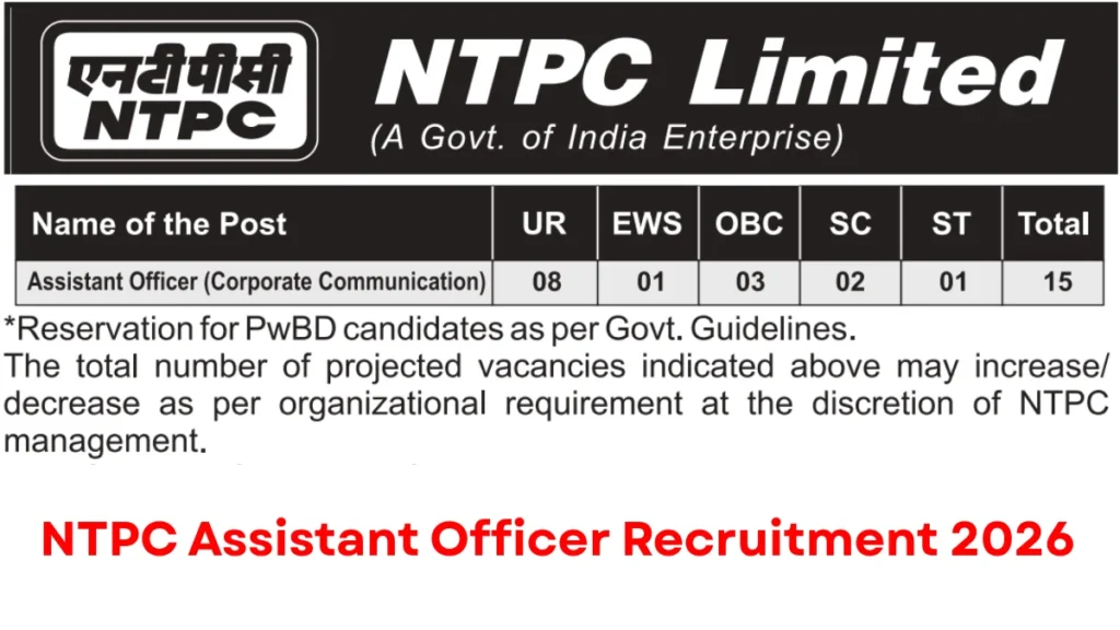 NTPC Assistant Officer (Corporate Communication) Recruitment 2026 Notification Out, Apply Online 1 NTPC Assistant Officer (Corporate Communication) Recruitment 2026 Notification Out, Apply Online