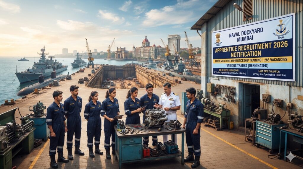 Naval Dockyard Mumbai Apprentice Recruitment 2026 Notification Out, Apply Online for 283 Apprentice Posts 1 Naval Dockyard Mumbai Apprentice Vacancy 2026