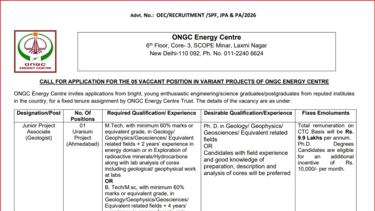 ONGC Energy Centre Recruitment 2026 Notification Out, Apply for Multiple Vacant Positions 17 ONGC Energy Centre Recruitment 2026 Notification Out, Apply Online for Multiple Vacant Positions