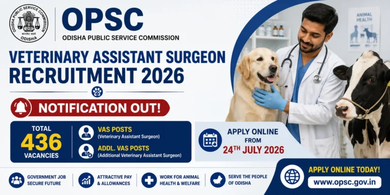 OPSC VAS Recruitment 2026 Notification Out for 436 Veterinary Assistant Surgeon Posts, Apply Online from 24th July 40 OPSC Veterinary Assistant Surgeon Recruitment 2026