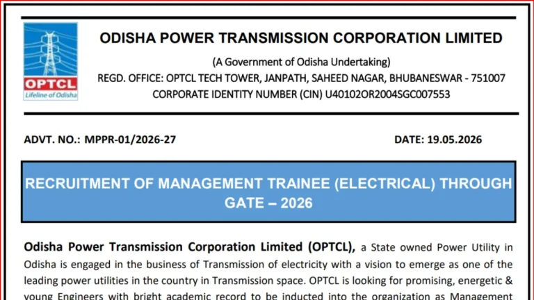 Odisha OPTCL Management Trainee (Electrical) Recruitment through GATE-2026 Notification Out for 60 Posts 10 OPTCL Management Trainee (Electrical) Recruitment through GATE-2026