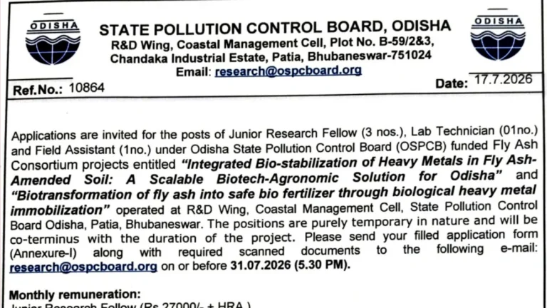 OSPCB Recruitment 2026 Notification Out, Apply Online for Junior Research Fellow, Lab Technician & Field Assistant 7 OSPCB Recruitment 2026 Notification Out, Apply Online for Junior Research Fellow, Lab Technician & Field Assistant