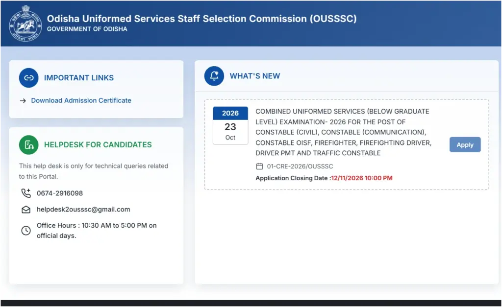 Odisha Police Recruitment 2026 Notification Out for 7268 Constable, Firefighter & More Posts, Apply Online Starts 1 OUSSSC Odisha Police Recruitment 2026 Notification Out for 7268 Constable, Firefighter & More Posts, Apply Online Starts