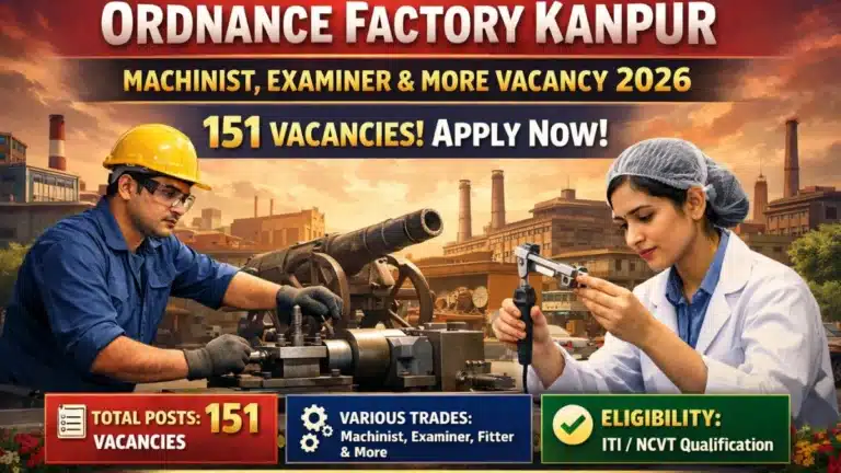 Ordnance Factory Kanpur Machinist, Examiner & More Vacancy 2026 Notification Out for 151 Vacancies 24 Ordnance Factory Kanpur Recruitment 2026