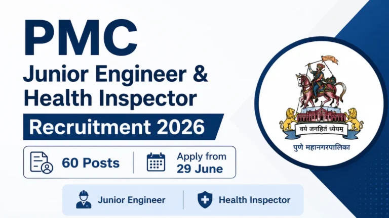 PMC Junior Engineer & Health Inspector Recruitment 2026 Out for 60 Posts, Apply from 29 June 34 PMC Junior Engineer & Health Inspector Recruitment 2026 Out for 60 Posts, Apply from 29 June