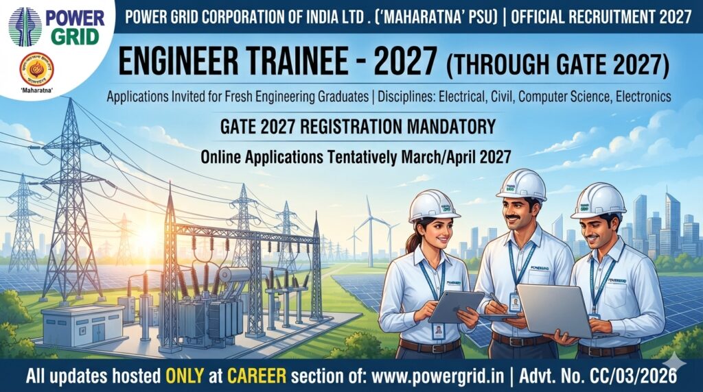POWERGRID Engineer Trainee Recruitment 2027 Notification Out, Apply Online Through GATE 2027 1 POWERGRID Engineer Trainee Recruitment 2027 Notification Out, Apply Online Through GATE 2027
