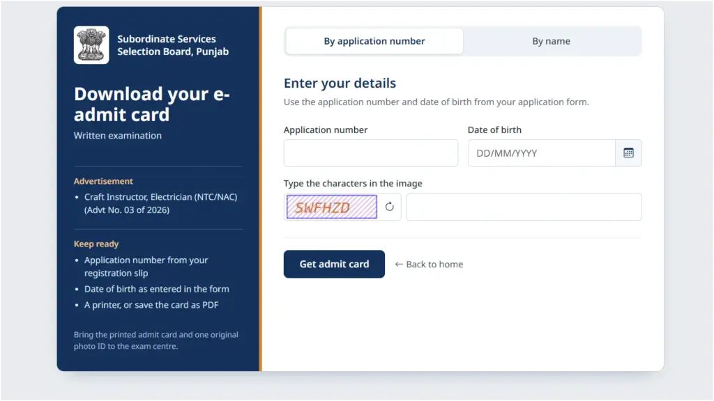 PSSSB Craft Instructor Admit Card 2026 Out, Hall Ticket Link Active, Exam on 6-13 Oct 1 PSSSB Craft Instructor Admit Card 2026