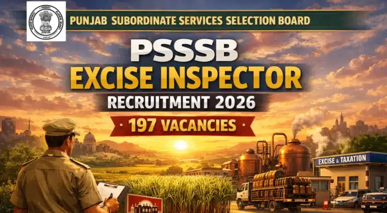 PSSSB Excise Inspector Recruitment 2026 for 197 Vacancies, Apply Online Begins 7 PSSSB Excise Inspector Recruitment 2026