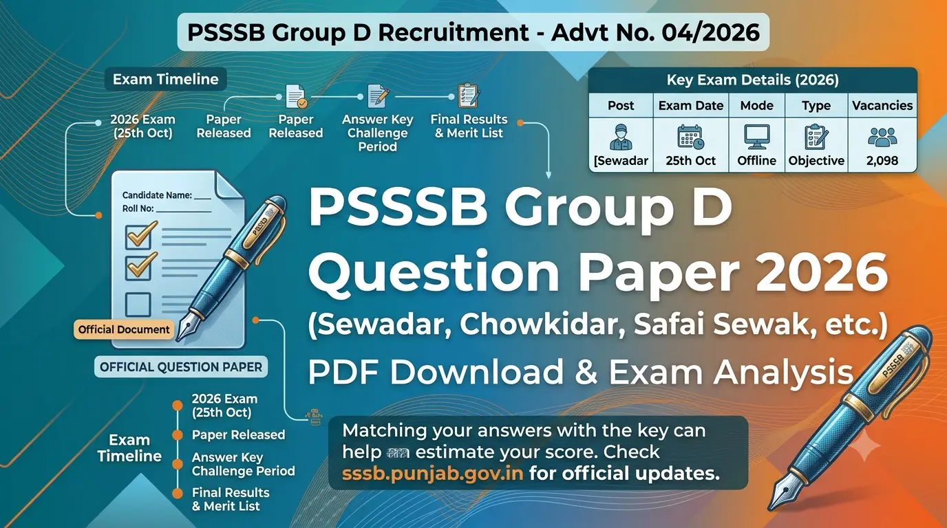 PSSSB Group D Question Paper 2026 Out Soon: Download 25 Oct PDF 1 PSSSB Group D Question Paper 2026 Out Soon PDF Soon Release