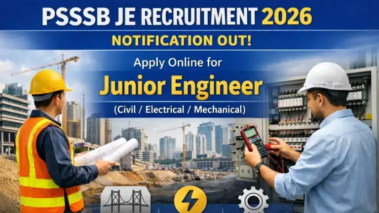 PSSSB JE Recruitment 2026 Notification Out, Apply Online for Junior Engineer (Civil/Electrical/Mechanical) 33 PSSSB JE Recruitment 2026