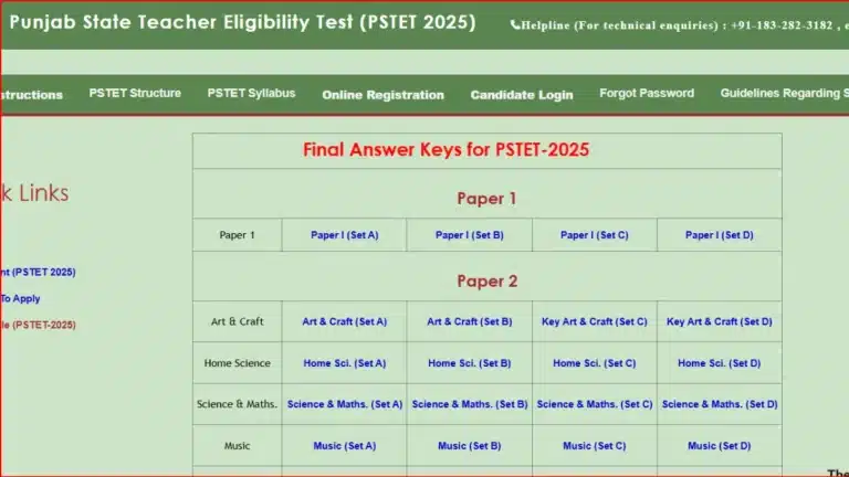 Punjab PSTET Final Answer Key 2026 Out, Check Paper 1 and 2 Final PSTET 2025 Answer Keys PDF 27 PSTET Final Answer Key 2026 Out, Check Paper 1 and 2 Final PSTET 2025 Answer Keys PDF