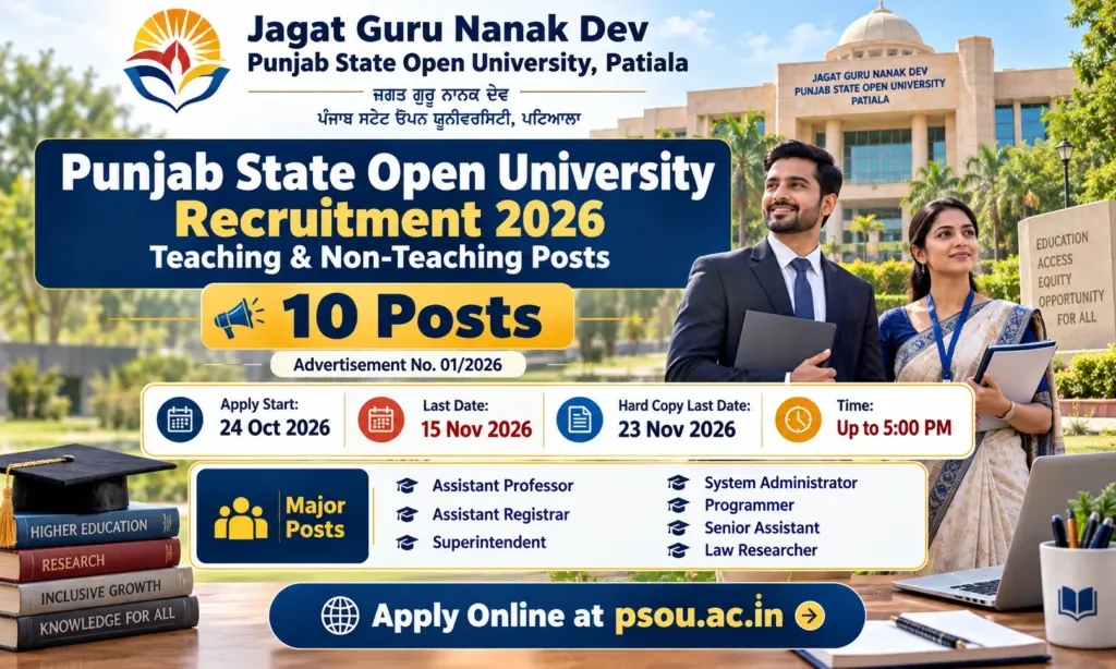 Punjab State Open University Recruitment 2026 Notification Out for 10 Teaching & Non-Teaching Posts, Apply Online 1 Punjab State Open University Recruitment 2026 Notification Out for 10 Teaching & Non-Teaching Posts, Apply Online