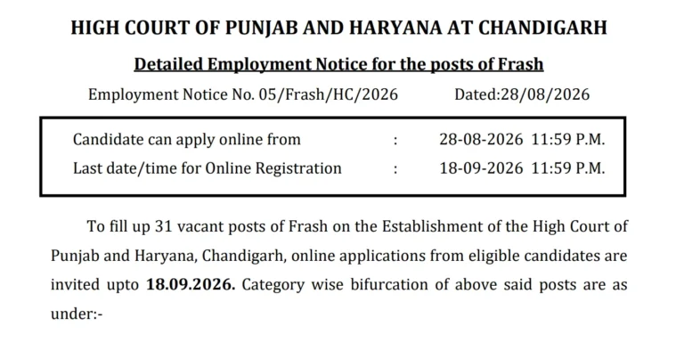 Punjab and Haryana High Court Recruitment 2026 Notification Out, 56 Driver & Frash Posts, Salary & Selection Process 40 Punjab and Haryana High Court Recruitment 2026 Notification Out, 56 Driver & Frash Posts, Salary & Selection Process