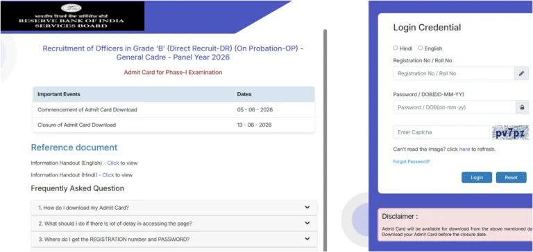 RBI Grade B Prelims Admit Card 2026
