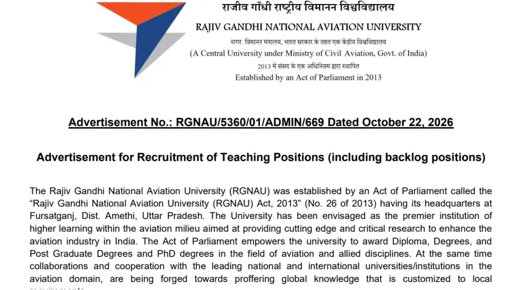 RGNAU Teaching Recruitment 2026 Notification Out for 32 Posts, Apply Online 1 RGNAU Teaching Recruitment 2026 Notification Out for 32 Posts, Apply Online