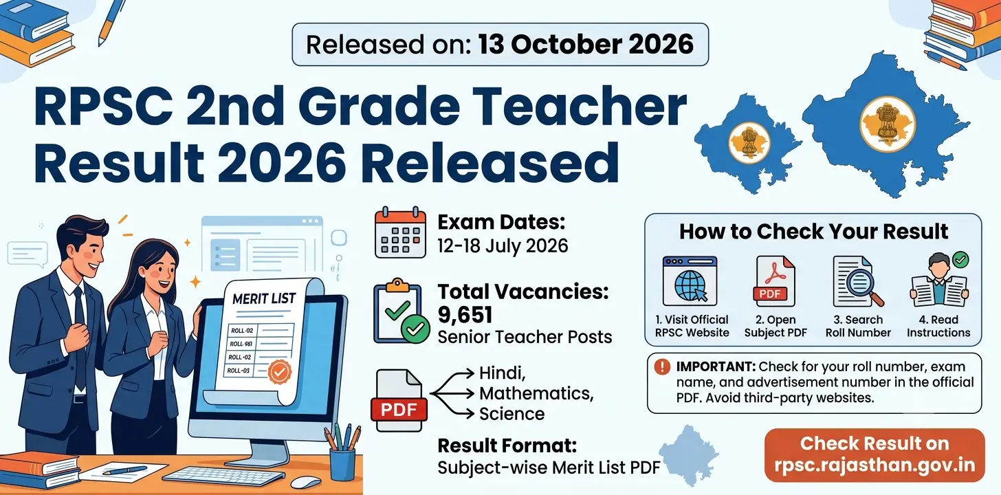 RPSC 2nd Grade Teacher Result 2026: Check Subject-Wise Merit List 1 RPSC 2nd Grade Teacher Result 2026 Check Subject-Wise Merit List