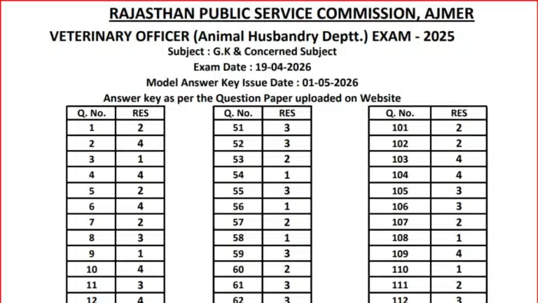 RPSC AEE & Veterinary Officer Answer Key 2026 Out, Download Model Answer Key PDF 15 RPSC AEE & Veterinary Officer Answer Key 2026 Out, Download Model Answer Key PDF