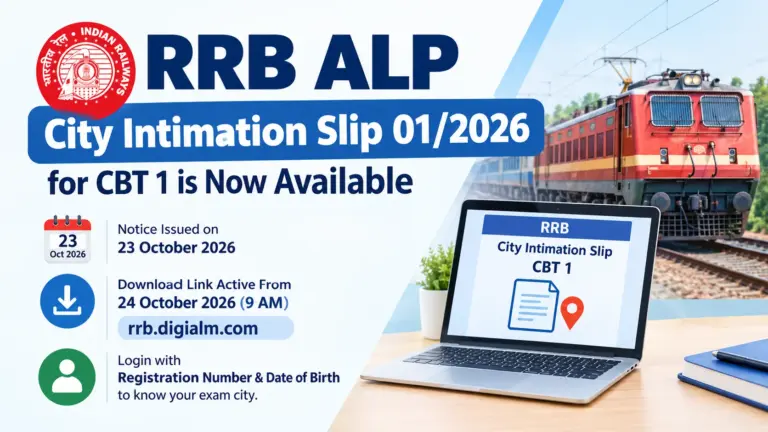 RRB ALP City Intimation Slip 01/2026 Released: Check CBT 1 Exam City and Download Link 2 RRB ALP City Intimation Slip 01/2026 Released: Check CBT 1 Exam City and Download Link