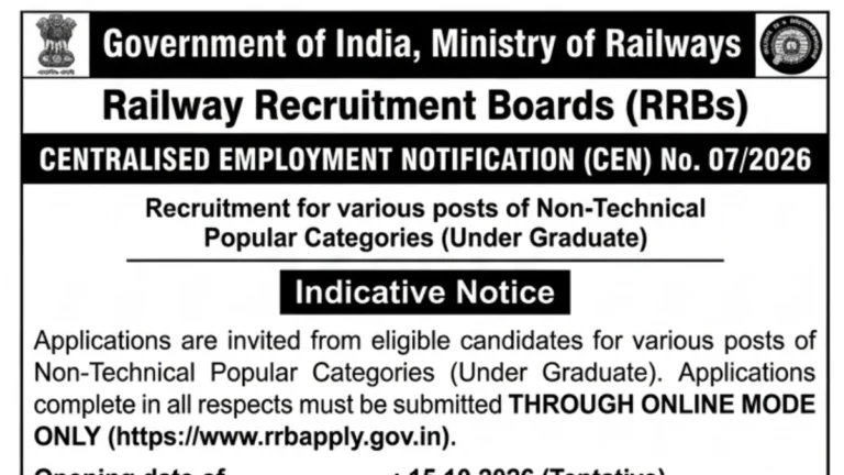 RRB NTPC UG 07/2026 Notification Out, 1,688 Vacancies, Apply Online, Dates 15 RRB NTPC UG 07/2026 Notification Out, Apply Online For 1,688 Vacancies