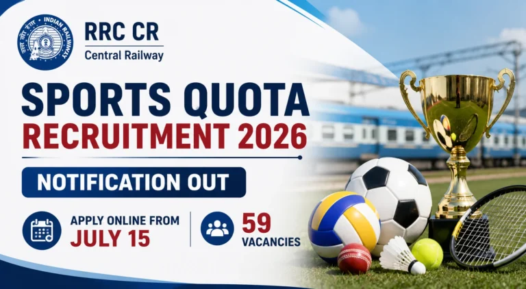 RRC CR Sports Quota Recruitment 2026 Notification Out, Apply Online from July 15 For 59 Vacancies