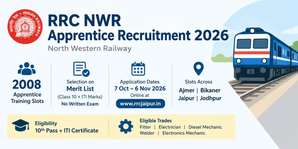 RRC NWR Apprentice Recruitment 2026 Notification Out for 2008 Vacancies, Apply Online at rrcjaipur.in 1 RRC NWR Apprentice
