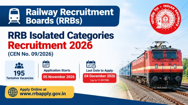 RRB Isolated Categories Recruitment 09/2026 Notification Out for 195 Posts, Check Details 20 RRB Isolated Categories Recruitment 09/2026 Notification Out for 195 Posts, Check Details