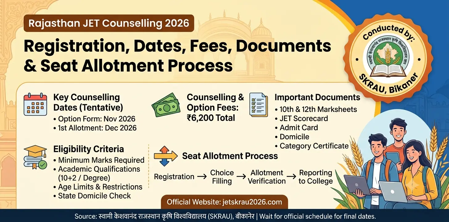 Rajasthan JET Counselling 2026: Registration, Dates, Fees, Documents & Seat Allotment Process 1 Rajasthan JET Counselling 2026 Registration, Dates, Fees, Documents & Seat Allotment