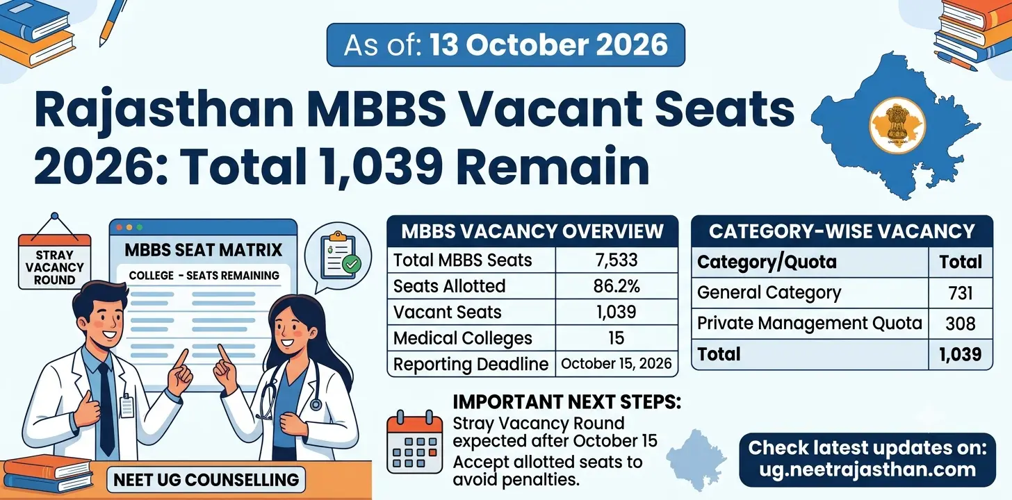 Rajasthan MBBS Vacant Seats 2026: 1,039 Seats Remain 1 Rajasthan MBBS Vacant Seats 2026 1,039 Seats Remain